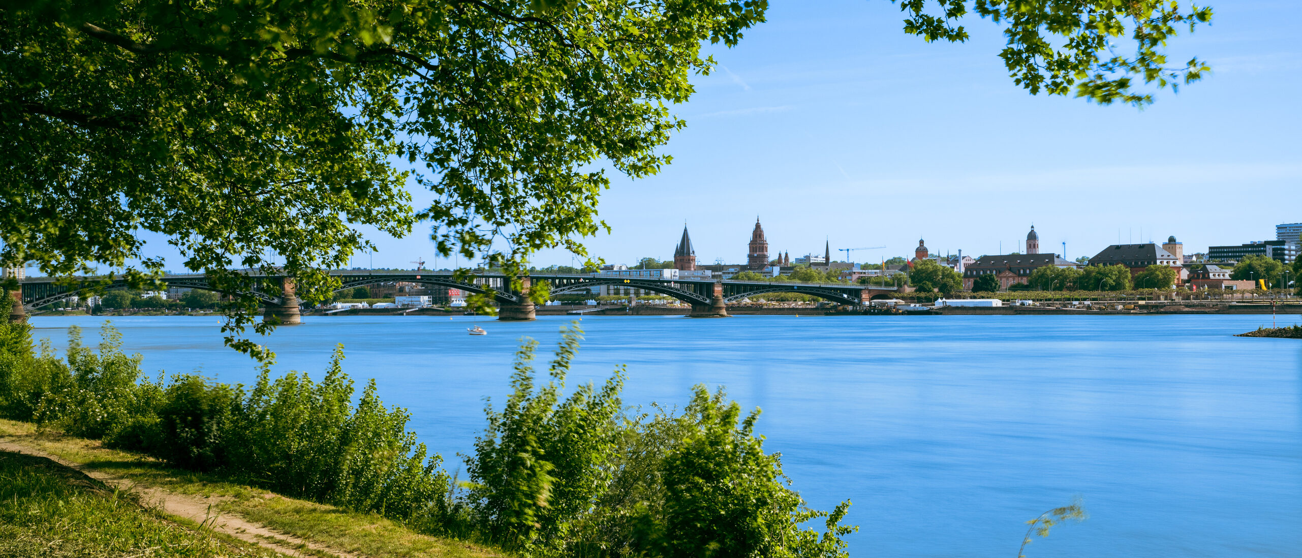 Rheinufer mit Blick auf die Theodor-Heuss-Brücke und den Dom