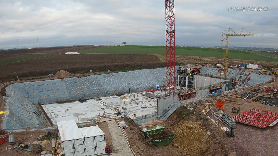 Ebersheim'da yeni yağmur suyu tutma havzası şantiyesi Aralık 2017