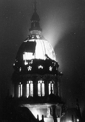 Burning hilltop after air raids on 01.02.1945