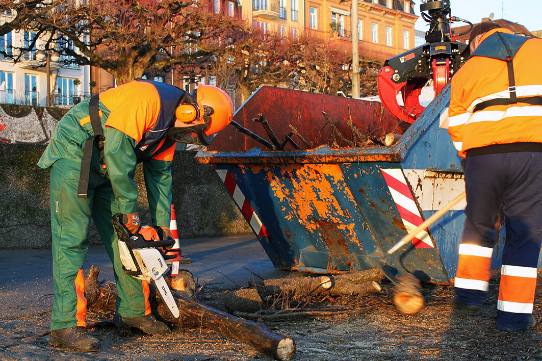 Aufräumarbeiten nach einem Rheinhochwasser