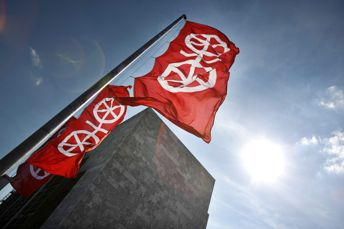 Flags in front of the town hall