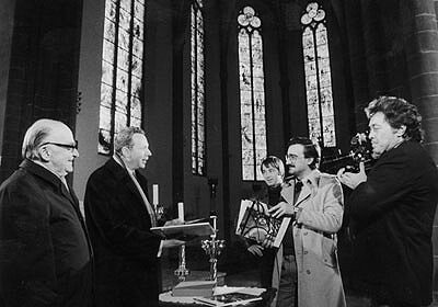 Monsignor Mayer (2nd from left) during a guided tour of the church in 1978