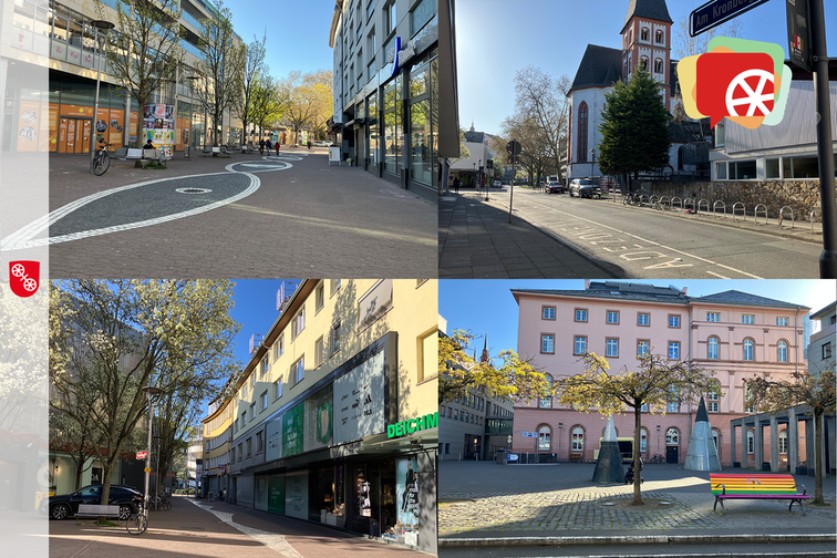 Collage ausgewählter Orte in der "Citymeile"