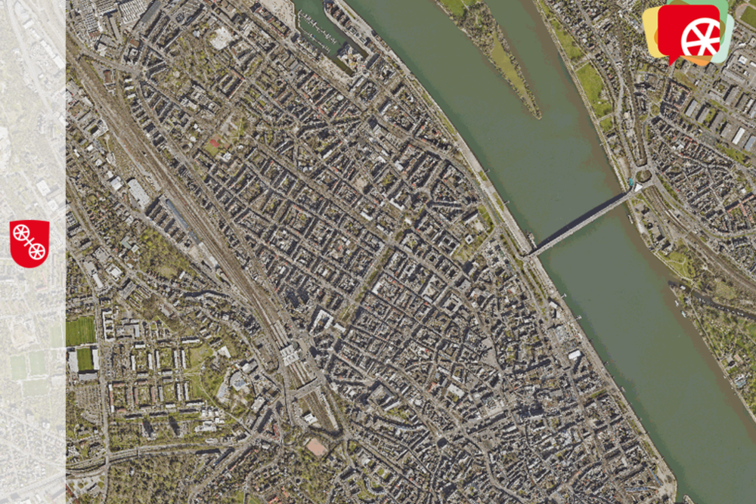 Luftbildaufnahme der betroffenen Stadtgebiete