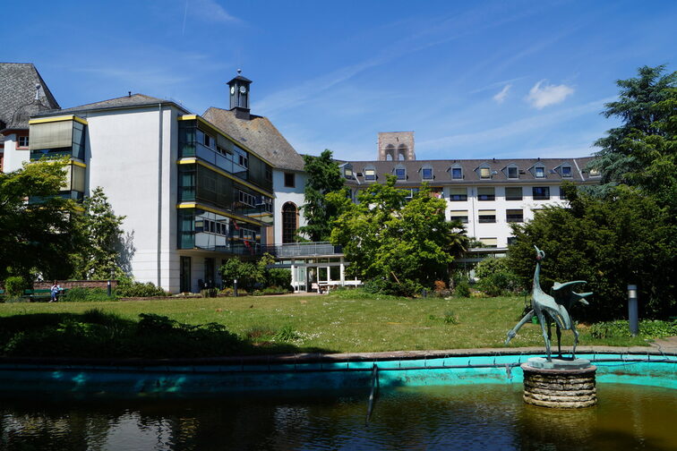 Park at the retirement home with small pond