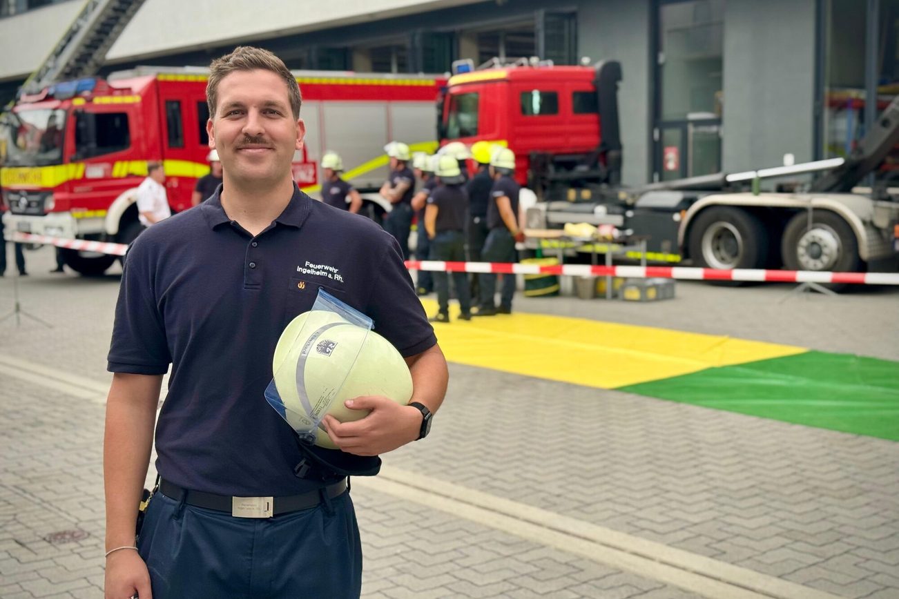 Jonas Eberhard auf der Hof der Feuerwache 2 in Mainz.