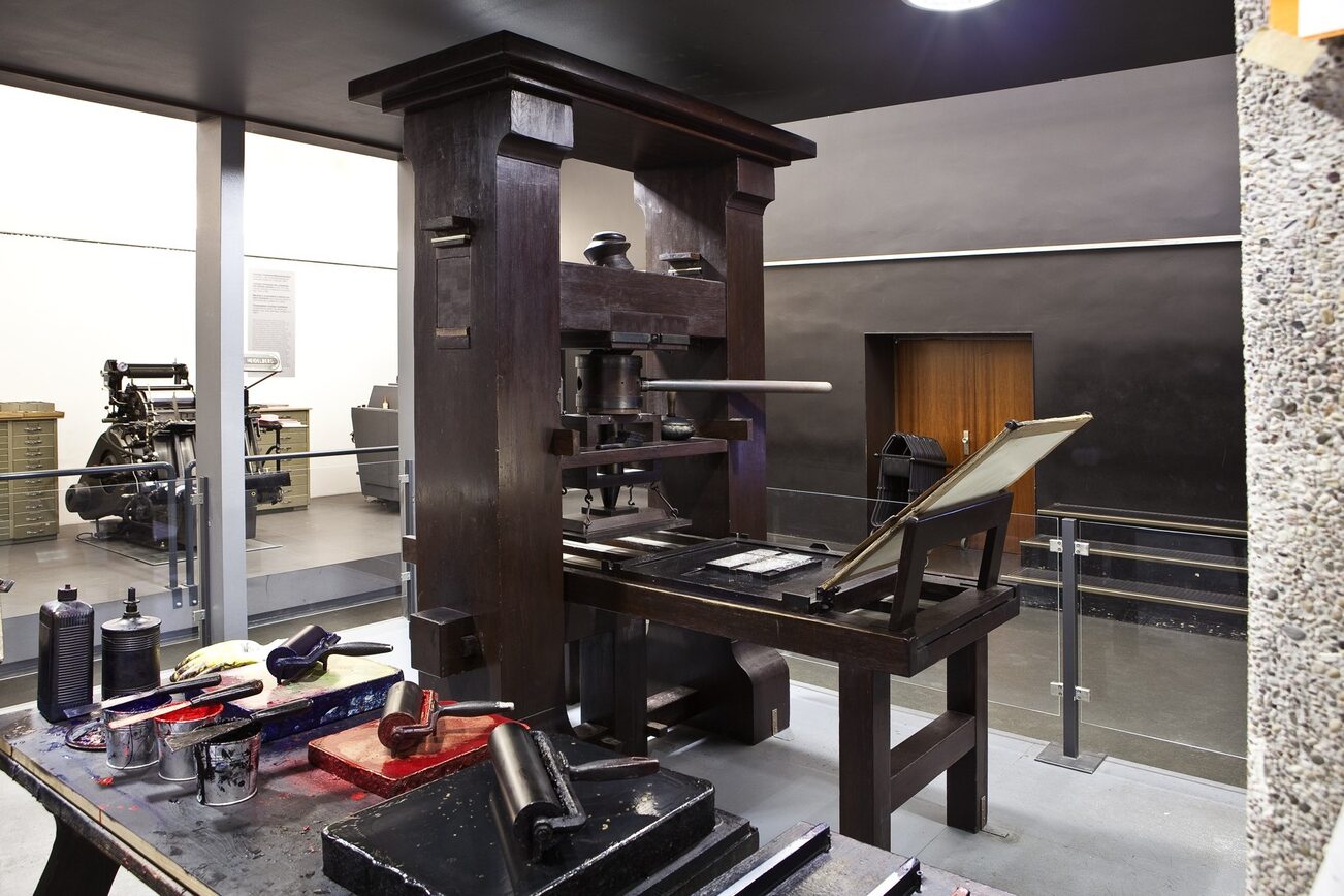Reconstructed printing press in the Gutenberg Museum Mainz