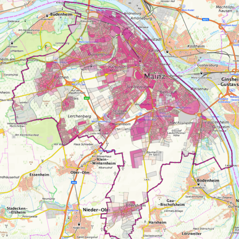 Karte zum Wärmebedarf in Mainz