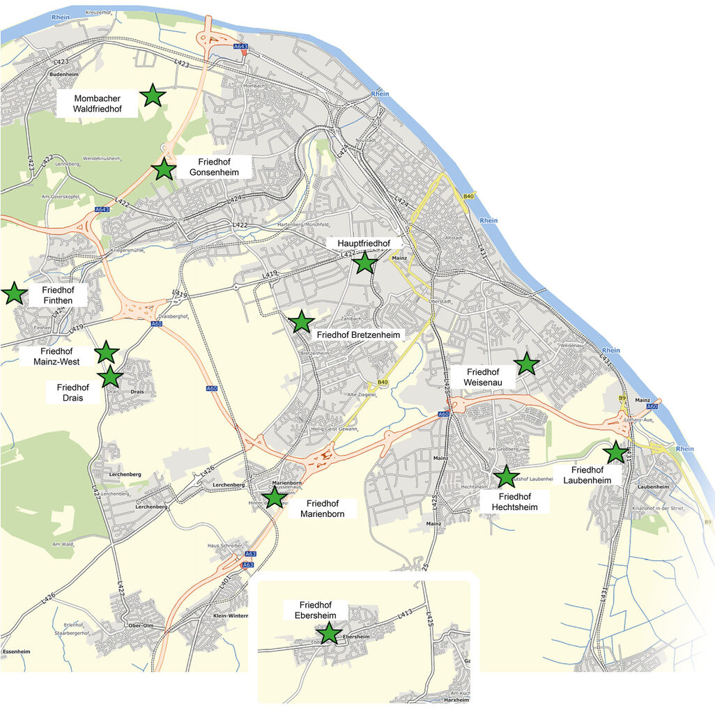 Übersichtsplan Friedhöfe 2022